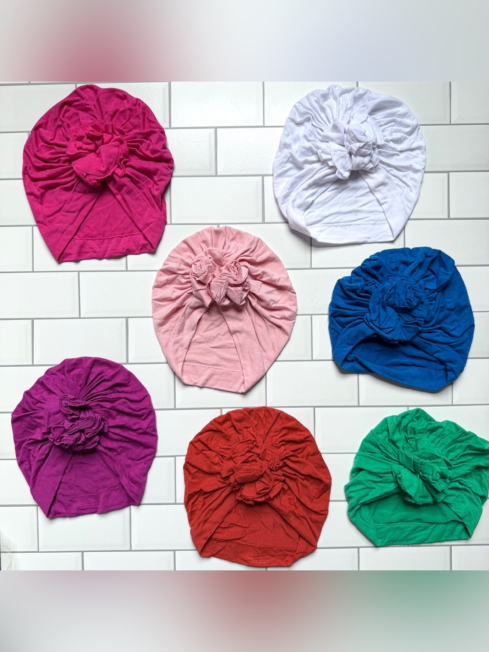 🌈7 Pack Rainbow Color Flower Knot Turban Style Infant Cotton Stretchy Headdress
